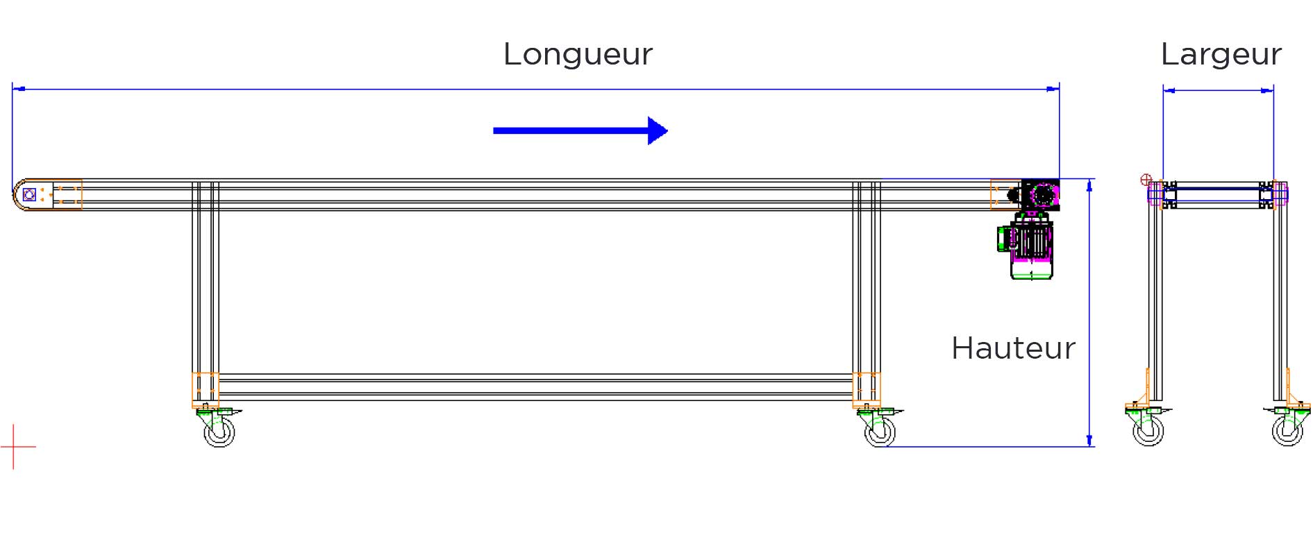 image qui aide aux mesures des longueurs, hauteurs et largeurs des convoyeurs